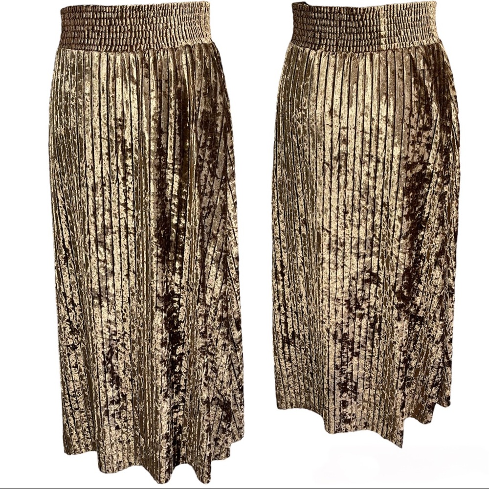 FARROW Brown Pleated Velvet Skirt